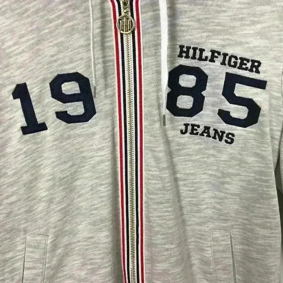 TOMMY HILFIGER 85 Gray Blue Red Small Full Zip Cotton Blend Hoodie Jacket - Picture 3 of 9